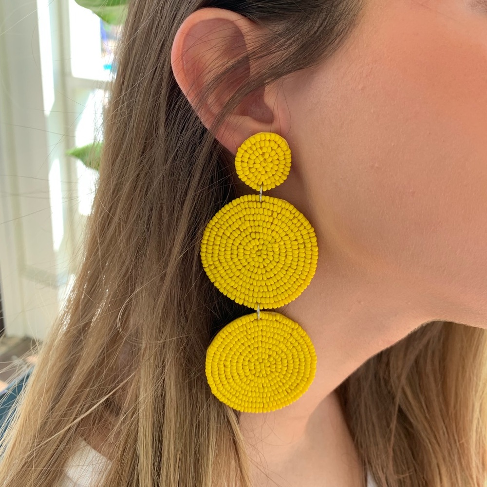 Yellow Beaded Circle Earrings, NWT